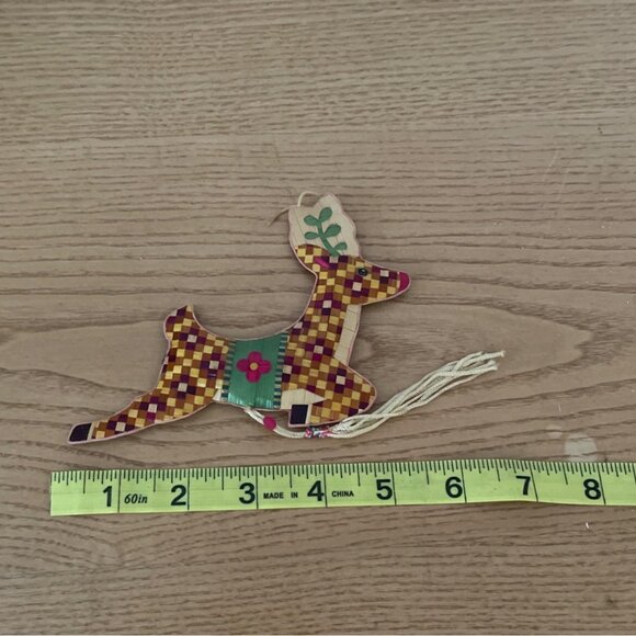 Vintage Woven Bamboo Reindeer Christmas Ornament With Tassel Handcrafted 5.5 In. - Picture 5 of 6